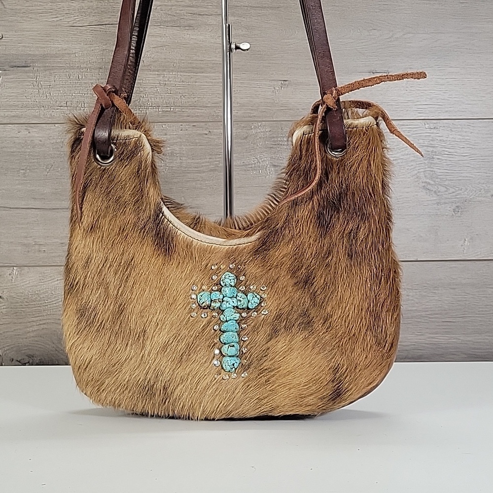 Kurtmen Design Cowhide Horse Hair Cross Shoulder Bag Hobo Tote Purse Handbag - Picture 2 of 14
